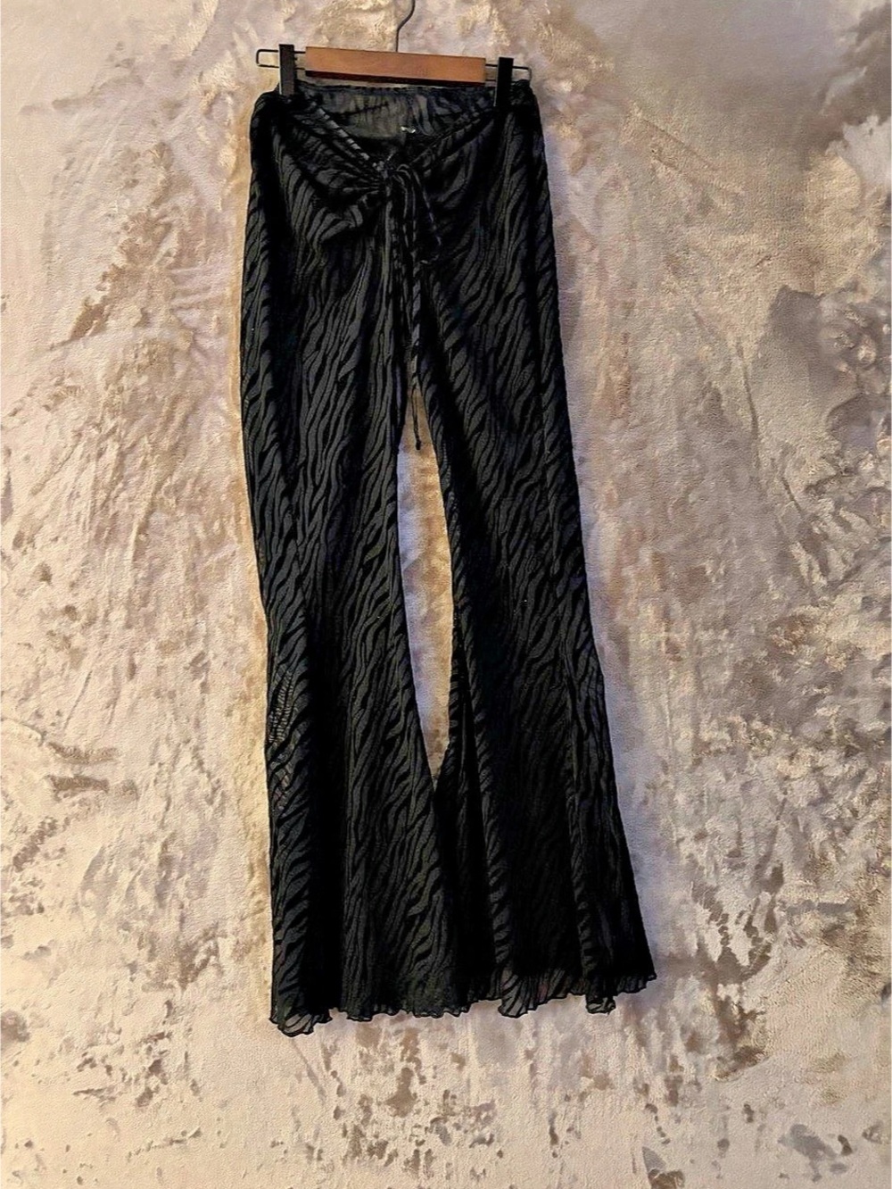 Fashion Nova Women's Ayesha Black Zebra Mesh Flared Cover Up 12Pants Size S